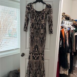 Windsor Elegant Black and Cream Patterned Dress